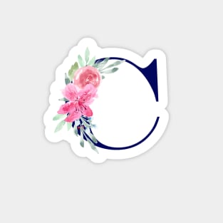 Watercolor Floral Letter C in Navy Sticker